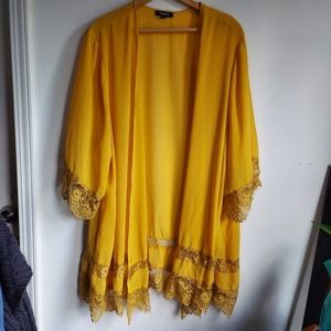 Torrid yellow sheer lace kimono coverup 3 4